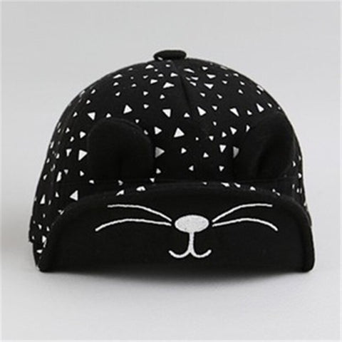 Cute Black 3D Ear Patch Children Boys Girls Sun Hat Cap Cotton Kids Summer Cap with Embroidered Visor for Infant Baby Boy Girl