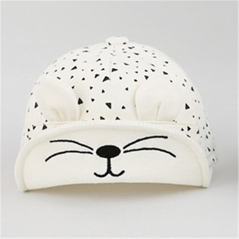 Cute White 3D Ear Patch Children Boys Girls Sun Hat Cap Cotton Kids Summer Cap with Embroidered Visor for Infant Baby Boy Girl