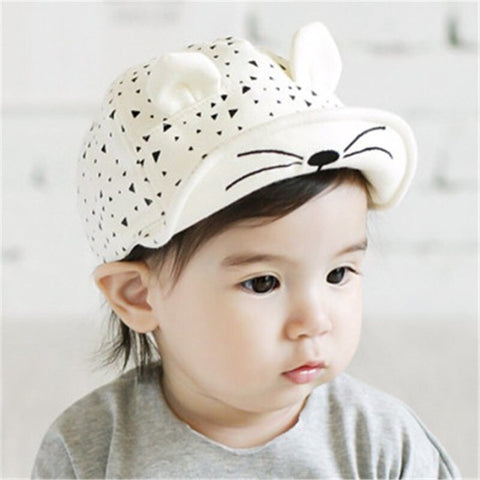 Cute White 3D Ear Patch Children Boys Girls Sun Hat Cap Cotton Kids Summer Cap with Embroidered Visor for Infant Baby Boy Girl