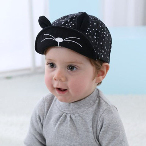 Cute Black 3D Ear Patch Children Boys Girls Sun Hat Cap Cotton Kids Summer Cap with Embroidered Visor for Infant Baby Boy Girl