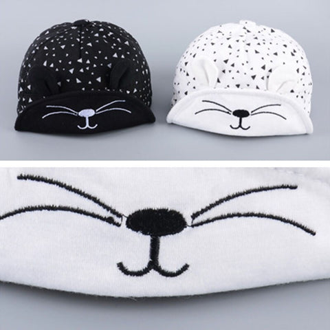 Cute Black 3D Ear Patch Children Boys Girls Sun Hat Cap Cotton Kids Summer Cap with Embroidered Visor for Infant Baby Boy Girl