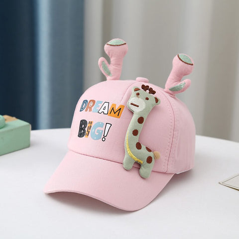Kid's Cute Pink Cartoon Giraffe Visor Cap Baseball Cap Spring Summer Sun Cotton Caps for Boys and Girls