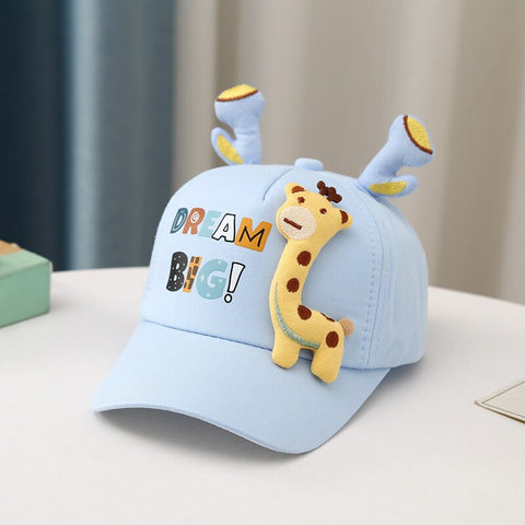 Kid's Sky Blue Cartoon Giraffe Visor Cap Baseball Cap Spring Summer Cotton Caps for Boys and Girls