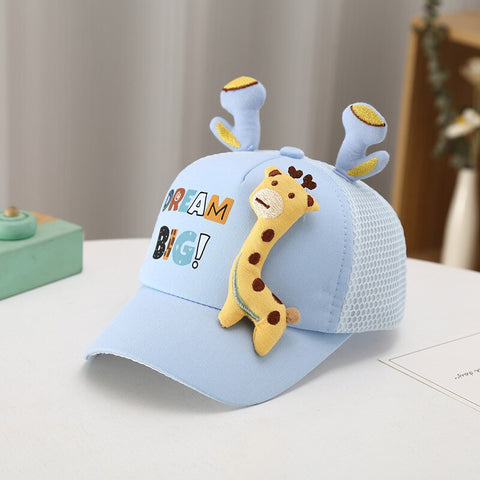 Kid's Sky Blue Cartoon Giraffe Visor Cap Baseball Cap Spring Summer Cotton Caps for Boys and Girls