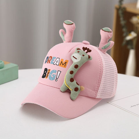 Kid's Cute Pink Cartoon Giraffe Visor Cap Baseball Cap Spring Summer Sun Cotton Caps for Boys and Girls