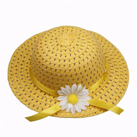 Girl's Yellow Sun Bather Nylon Straw Braid Brim Fedora Hat with Matching Handbag Summer Beach Hat and Handbag for Young Girls