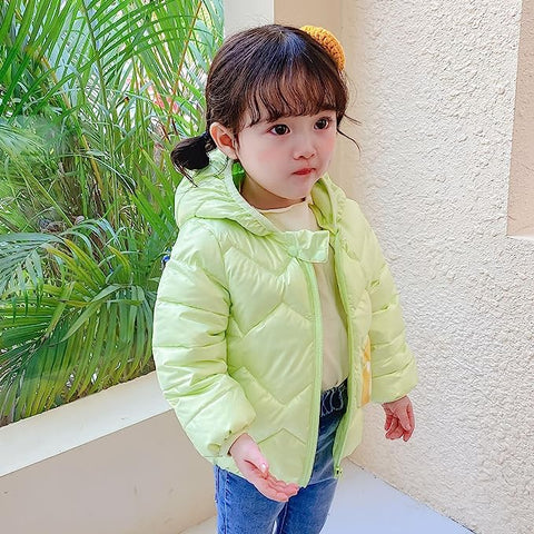 Kids Cartoon LED Light Patch Shiny Sparkling Quilted Winter Kid's Warm Hood Puffer Bomber Jacket for Infant Toddler Boys & Girls