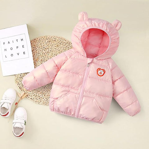 Kids Cartoon LED Light Patch Shiny Sparkling Quilted Winter Kid's Warm Hood Puffer Bomber Jacket for Infant Toddler Boys & Girls