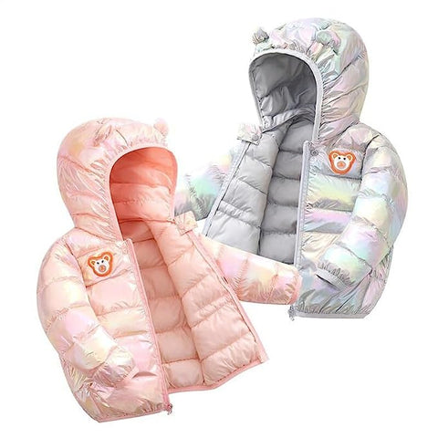 Kids Cartoon LED Light Patch Shiny Sparkling Quilted Winter Kid's Warm Hood Puffer Bomber Jacket for Infant Toddler Boys & Girls
