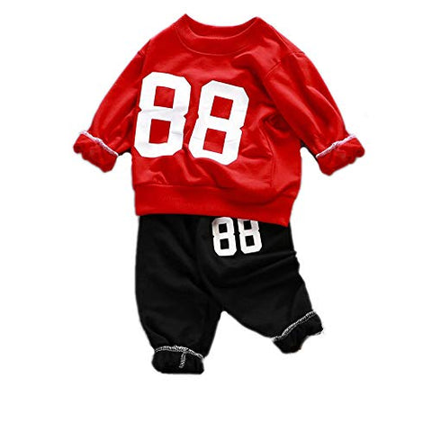 Red & Black Full Sleeve T-shirt and Pyjama Joggers 2pc Set for Infant Toddler Baby Boys Girls