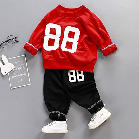 Red & Black Full Sleeve T-shirt and Pyjama Joggers 2pc Set for Infant Toddler Baby Boys Girls