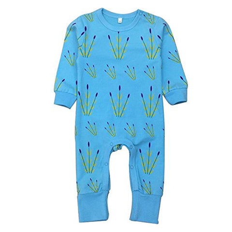 Summer Cotton Blue Full Sleeve Footless Romper Onesie Bodysuit Jumper for Newborn Baby Boys and Girls