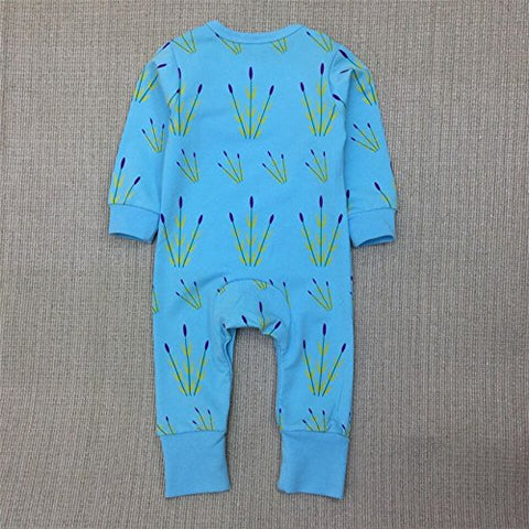 Summer Cotton Blue Full Sleeve Footless Romper Onesie Bodysuit Jumper for Newborn Baby Boys and Girls