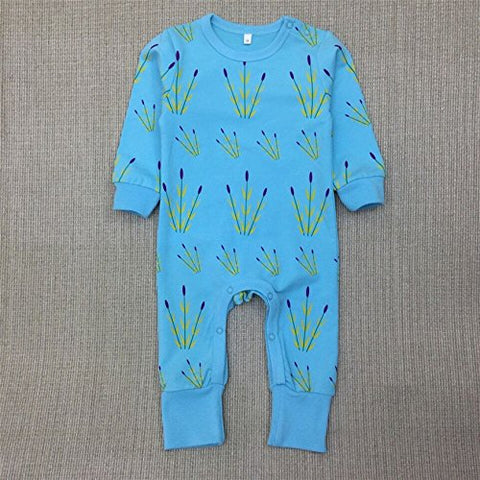 Summer Cotton Blue Full Sleeve Footless Romper Onesie Bodysuit Jumper for Newborn Baby Boys and Girls