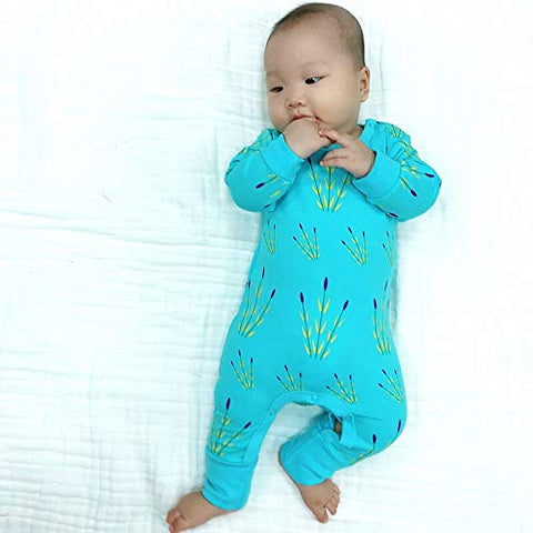 Summer Cotton Blue Full Sleeve Footless Romper Onesie Bodysuit Jumper for Newborn Baby Boys and Girls
