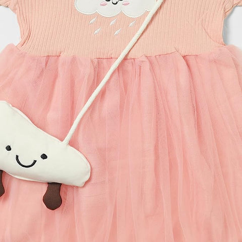 Elegant Rain Cloud Baby Girls Embroidered Party Princess Tutu Dress with Matching Sling Bag Purse