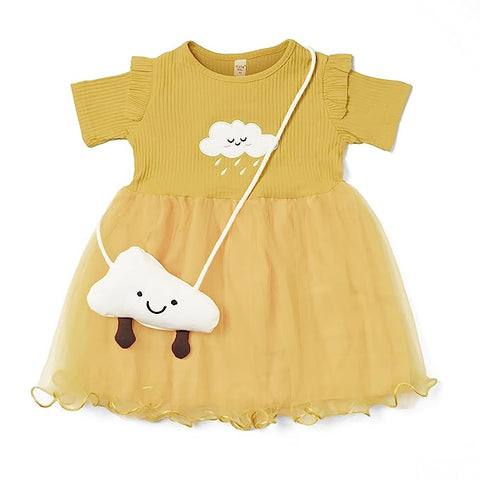 Elegant Rain Cloud Baby Girls Embroidered Party Princess Tutu Dress with Matching Sling Bag Purse