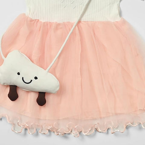 Elegant Rain Cloud Baby Girls Embroidered Party Princess Tutu Dress with Matching Sling Bag Purse