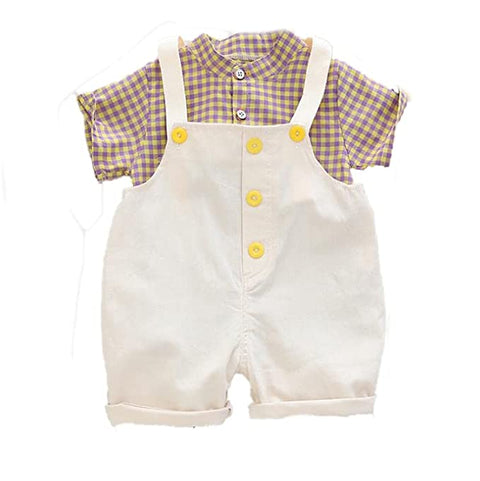 Baby Boy Classy Check Shirt with Contrast Bibshorts Dungaree Party Dress for Newborn Infant Toddler Baby Boys