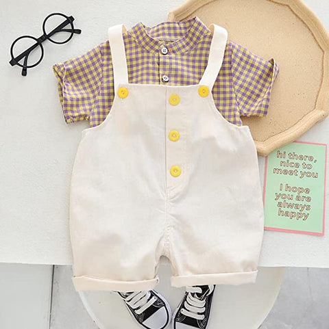 Baby Boy Classy Check Shirt with Contrast Bibshorts Dungaree Party Dress for Newborn Infant Toddler Baby Boys