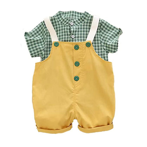 Baby Boy Classy Check Shirt with Contrast Bibshorts Dungaree Party Dress for Newborn Infant Toddler Baby Boys