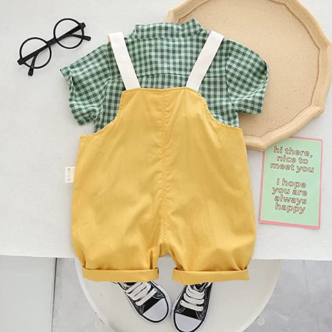 Baby Boy Classy Check Shirt with Contrast Bibshorts Dungaree Party Dress for Newborn Infant Toddler Baby Boys