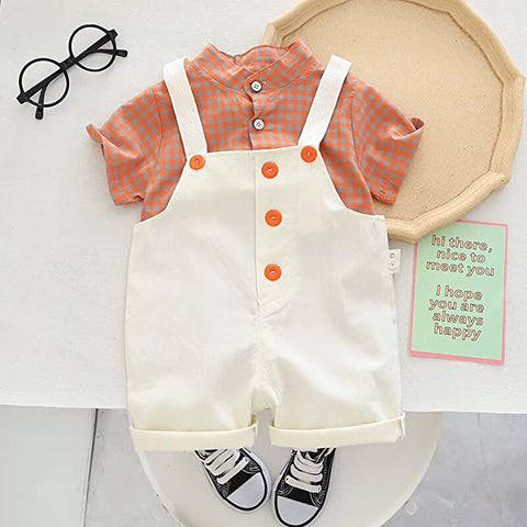 Baby Boy Classy Check Shirt with Contrast Bibshorts Dungaree Party Dress for Newborn Infant Toddler Baby Boys