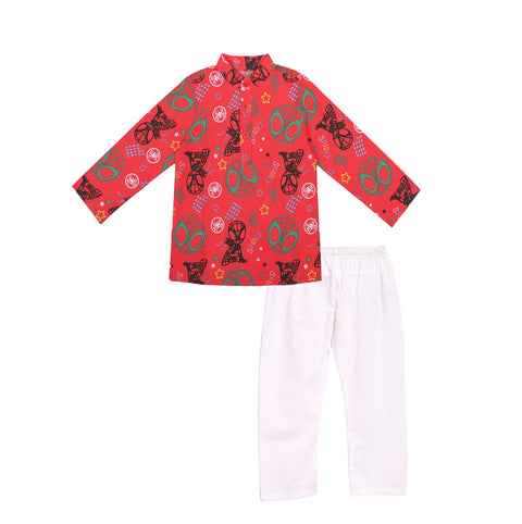 Boys Marvel Spider-Man Superhero Print Traditional Ethnic wear Kurta Pyjama Festival Clothes for Boys