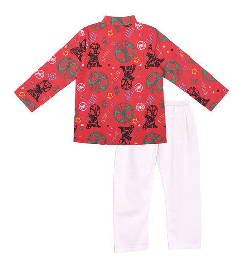 Boys Marvel Spider-Man Superhero Print Traditional Ethnic wear Kurta Pyjama Festival Clothes for Boys