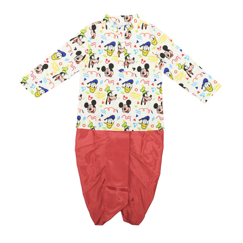 Disney Mickey & Friends Cartoon Print Kid's Ethnic Traditional Kurta with Dhoti Pants for Boys 1 to 8 Years