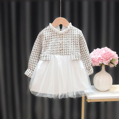 Self-Embroidered Full Sleeve Flared Mini Dress Frock for Infant Toddler Girls