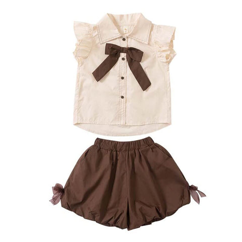 Girl's Ruffle Top Shirt with Bow and Balloon Shorts Summer Clothing Set for Infants & Toddlers