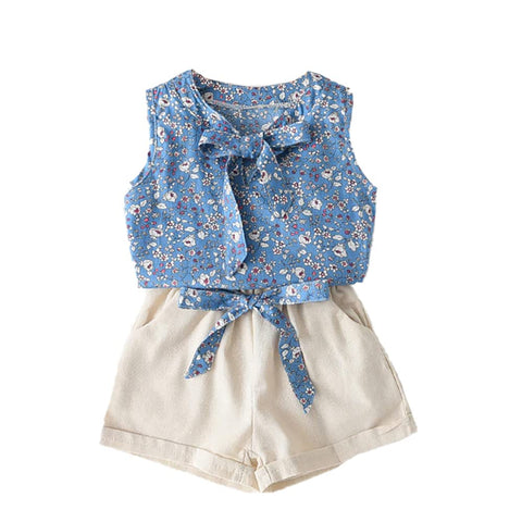 Girls Flower Cotton Sleeveless Top and Shorts Summer Party Outfit for Infant Toddler Baby Girls