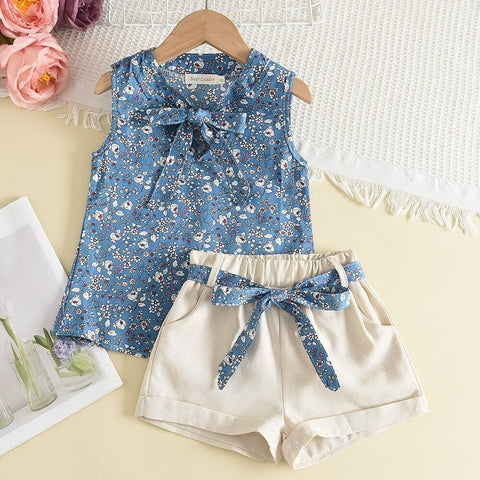 Girls Flower Cotton Sleeveless Top and Shorts Summer Party Outfit for Infant Toddler Baby Girls