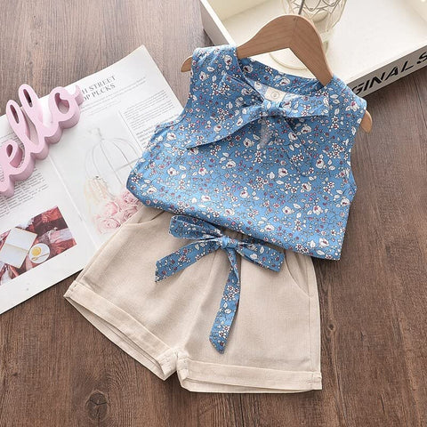 Girls Flower Cotton Sleeveless Top and Shorts Summer Party Outfit for Infant Toddler Baby Girls