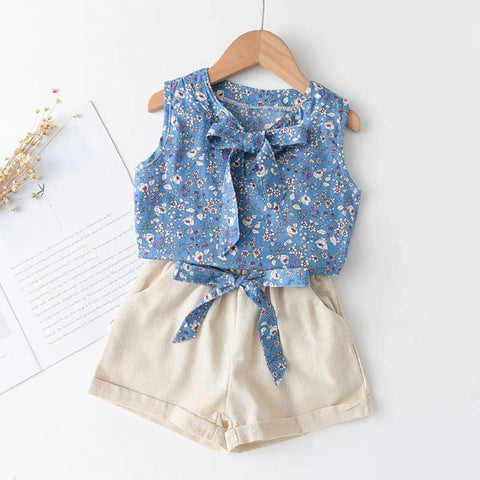 Girls Flower Cotton Sleeveless Top and Shorts Summer Party Outfit for Infant Toddler Baby Girls