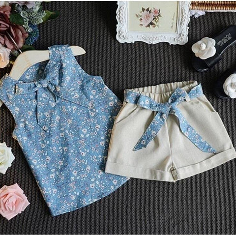 Girls Flower Cotton Sleeveless Top and Shorts Summer Party Outfit for Infant Toddler Baby Girls