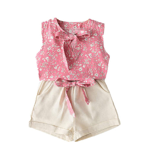 Girls Flower Cotton Sleeveless Top and Shorts Summer Party Outfit for Infant Toddler Baby Girls
