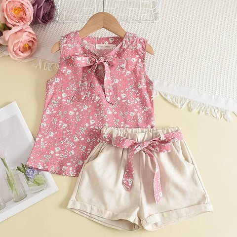 Girls Flower Cotton Sleeveless Top and Shorts Summer Party Outfit for Infant Toddler Baby Girls