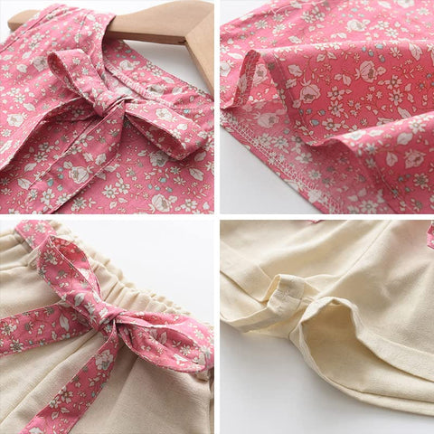 Girls Flower Cotton Sleeveless Top and Shorts Summer Party Outfit for Infant Toddler Baby Girls