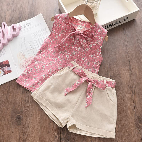 Girls Flower Cotton Sleeveless Top and Shorts Summer Party Outfit for Infant Toddler Baby Girls