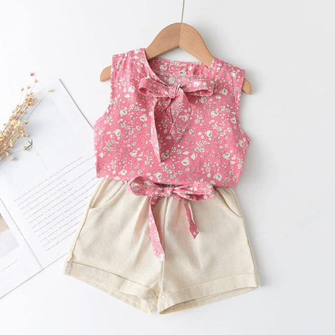 Girls Flower Cotton Sleeveless Top and Shorts Summer Party Outfit for Infant Toddler Baby Girls