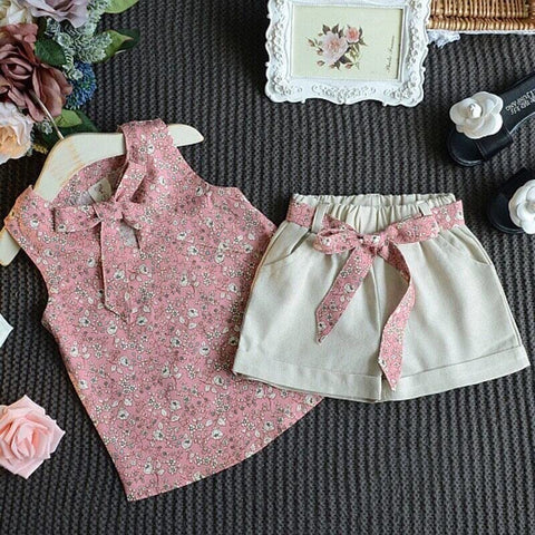 Girls Flower Cotton Sleeveless Top and Shorts Summer Party Outfit for Infant Toddler Baby Girls