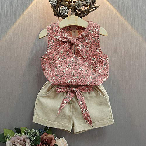 Girls Flower Cotton Sleeveless Top and Shorts Summer Party Outfit for Infant Toddler Baby Girls