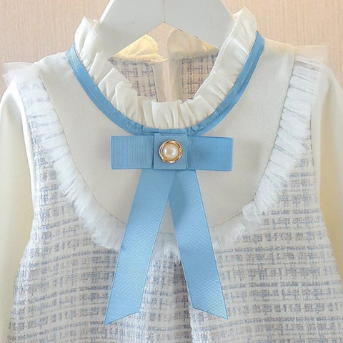 Baby Girls Self-Embroidered Full Sleeve Pinafore Frock Midi Dress T-shirt Tunic Set for Infant Girls