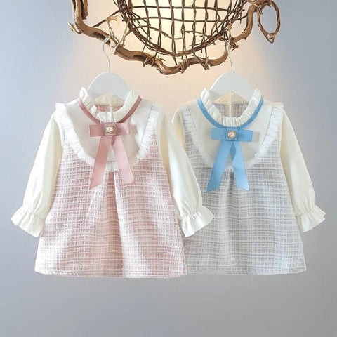 Baby Girls Self-Embroidered Full Sleeve Pinafore Frock Midi Dress T-shirt Tunic Set for Infant Girls