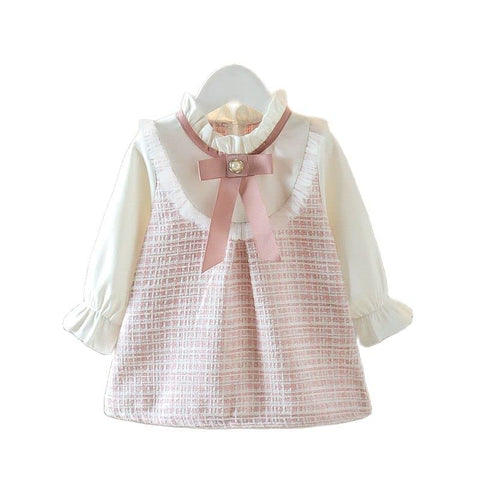 Baby Girls Self-Embroidered Full Sleeve Pinafore Frock Midi Dress T-shirt Tunic Set for Infant Girls