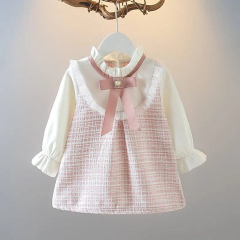Baby Girls Self-Embroidered Full Sleeve Pinafore Frock Midi Dress T-shirt Tunic Set for Infant Girls