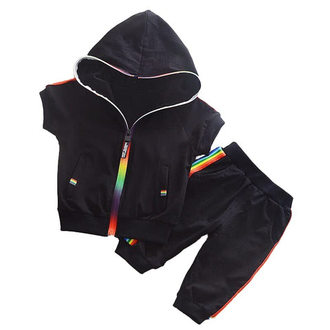 Kids Half Sleeve Hoodie T-shirt & Shorts Co-ord Set with Rainbow Zipper Luxury