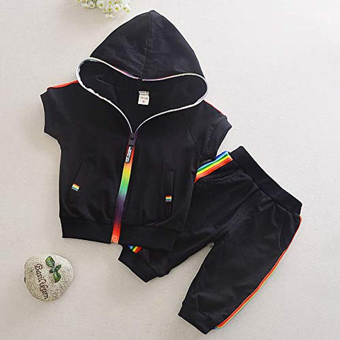 Kids Half Sleeve Hoodie T-shirt & Shorts Co-ord Set with Rainbow Zipper Luxury